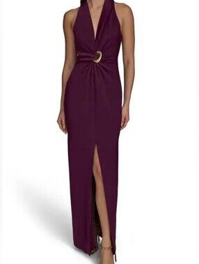 NWT Donna Karan Draped Berry Faux Wrap Maxi Cocktail Formal Gown Dress - Sz 12
